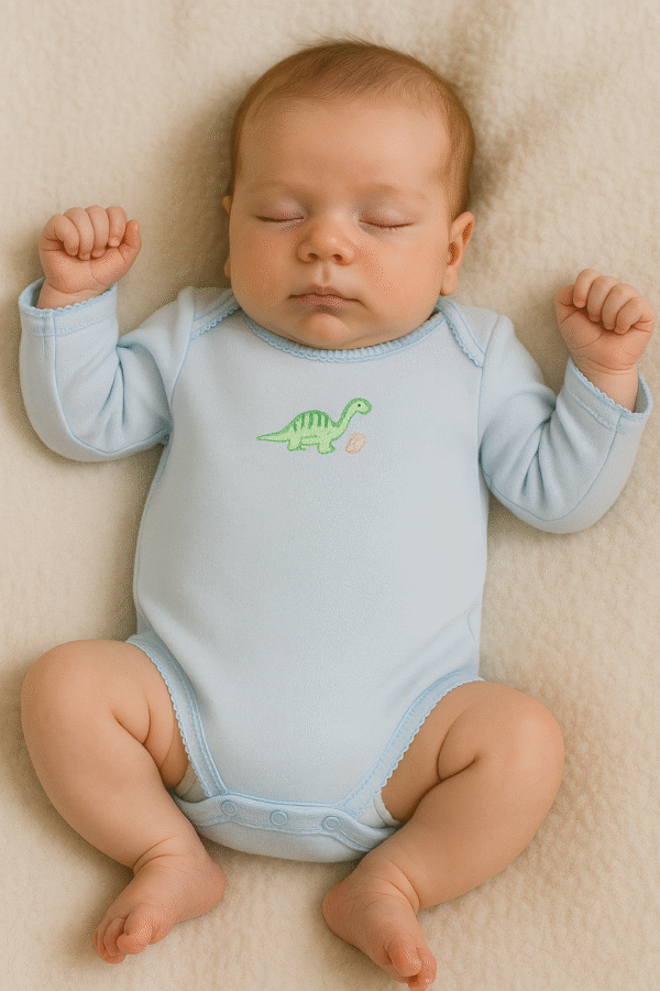 Dino Embroidered Bodysuit in Blue