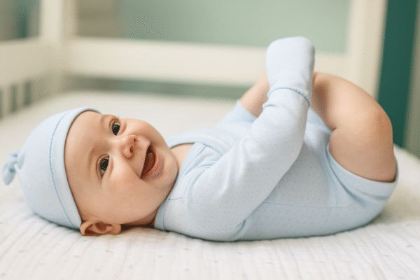 Polka Dots Crossed Bodysuit, Trousers, Hat and Booties Set Blue