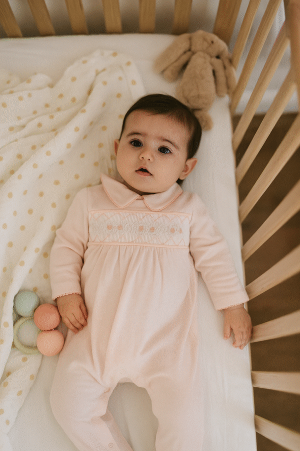 Smock Flowers Baby Girl Sleepsuit Long Sleeved